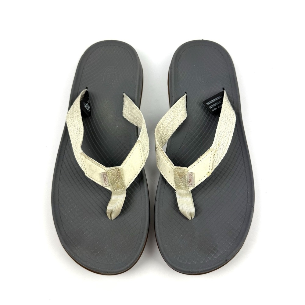 Chaco Lowdown Flip Flops 9 Gray Off White Thong Womens Sandals Outdoor
